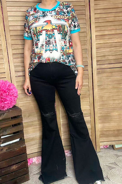 Wholesale Thunder bird multi color printed short sleeve women t-shirt XCH12098