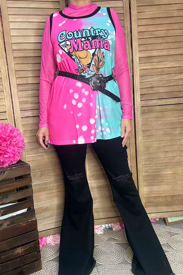 Multi-color printed "Country Mama" boots and Cactus women tank top XCH14920