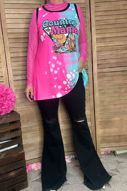 Multi-color printed "Country Mama" boots and Cactus women tank top XCH14920