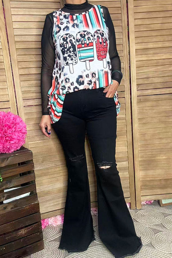 XCH13017 Leopard & serape popsicle multi color printed tank top
