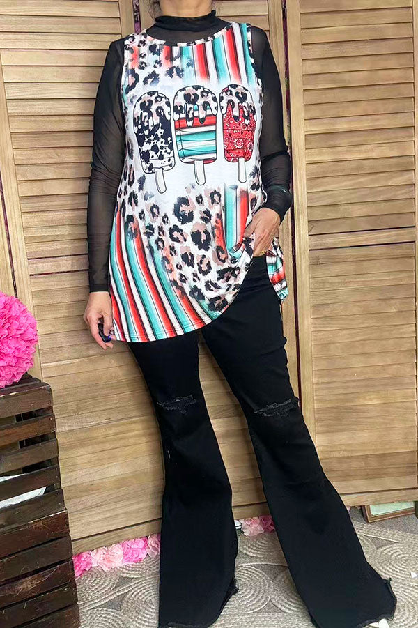 XCH13017 Leopard & serape popsicle multi color printed tank top