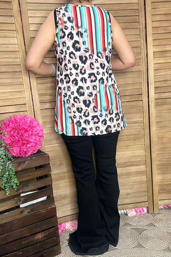 XCH13017 Leopard & serape popsicle multi color printed tank top