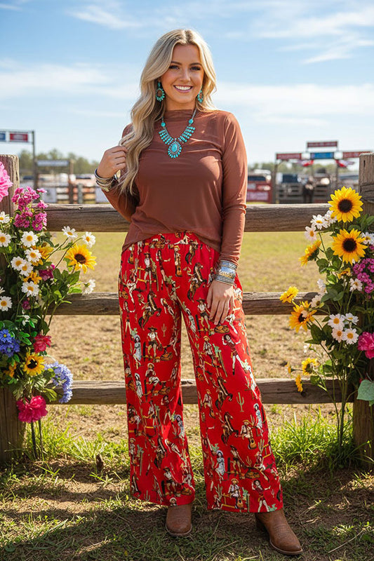 Southern Stitch Western cowboy printed wide leg women pant XCH16880