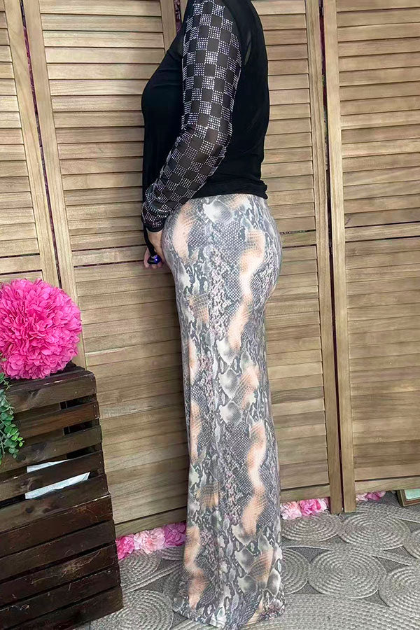 YMY10398 Snake multi color printed straight bottoms women pant