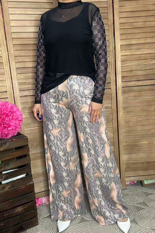 YMY10398 Snake multi color printed straight bottoms women pant