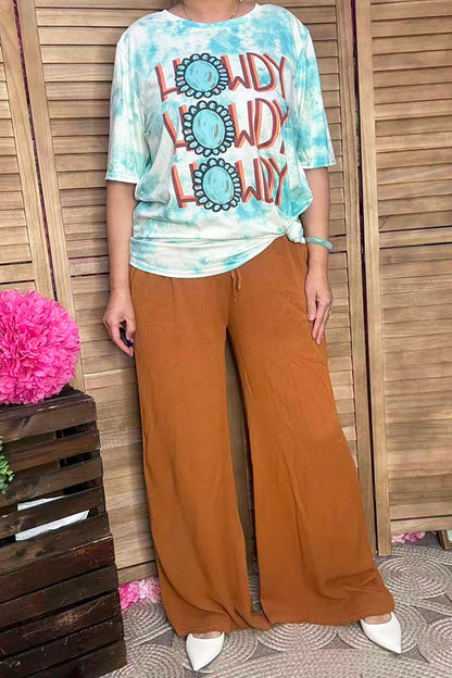 Howdy blue concho printed short sleeve women t-shirt DLH12158
