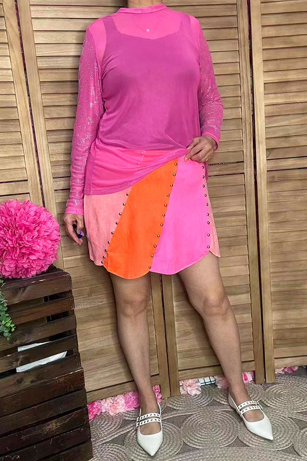 BQ13263I Multi color Faux Suede women skirt w/studded