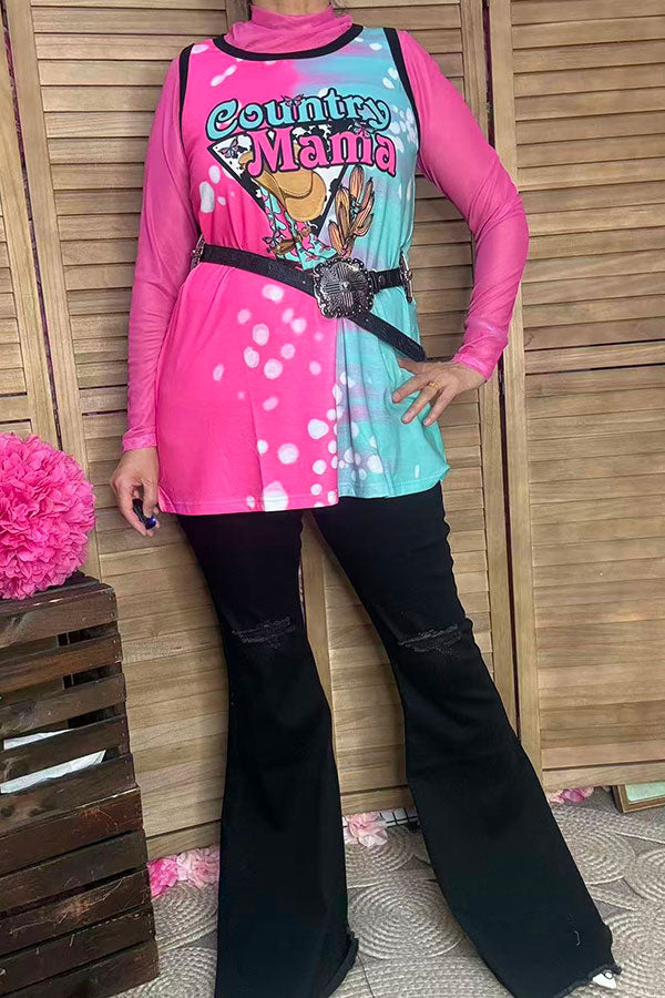 Multi-color printed "Country Mama" boots and Cactus women tank top XCH14920
