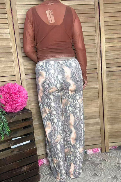YMY10398 Snake multi color printed straight bottoms women pant