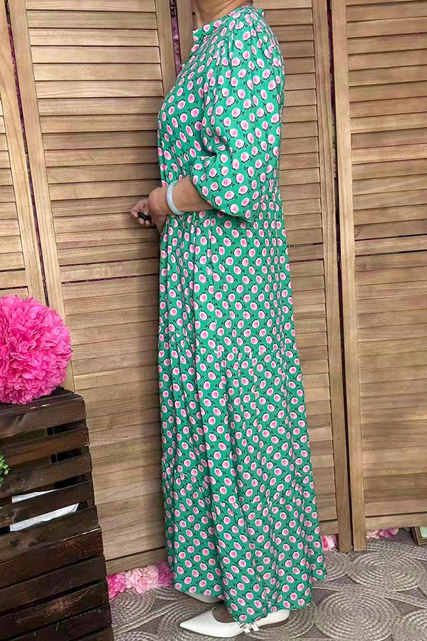 Southern Stitch floral printed green maxi women dress GJQ17014