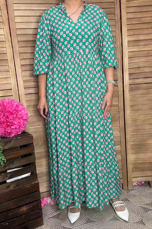 Southern Stitch floral printed green maxi women dress GJQ17014