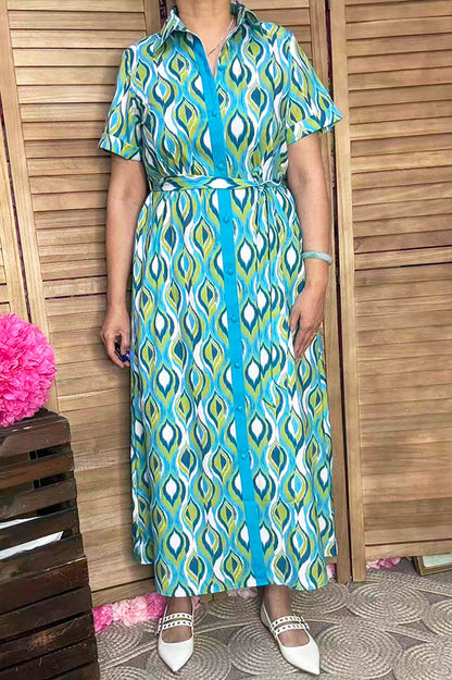 Southern Stitch Geometric Pattern short sleeve maxi dress GJQ16927