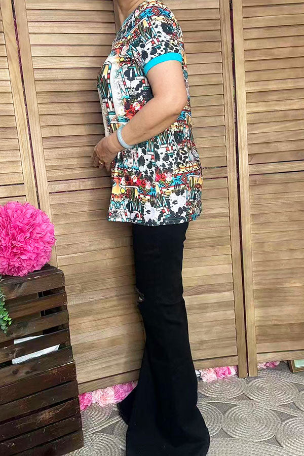 Wholesale Thunder bird multi color printed short sleeve women t-shirt XCH12098