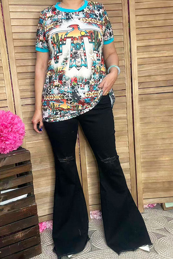 Wholesale Thunder bird multi color printed short sleeve women t-shirt XCH12098