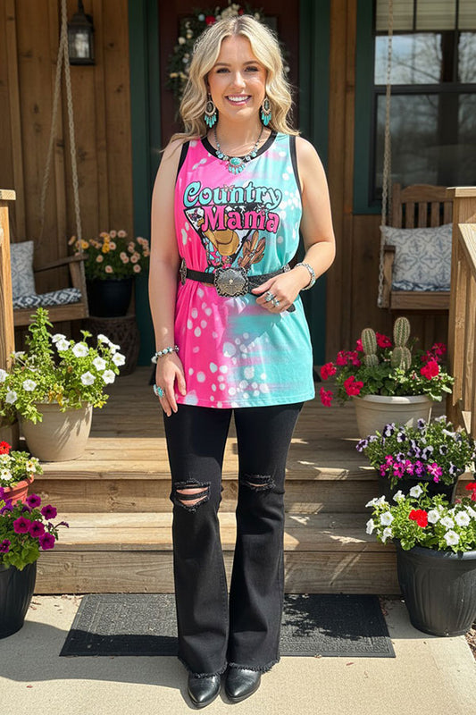 Multi-color printed "Country Mama" boots and Cactus women tank top XCH14920