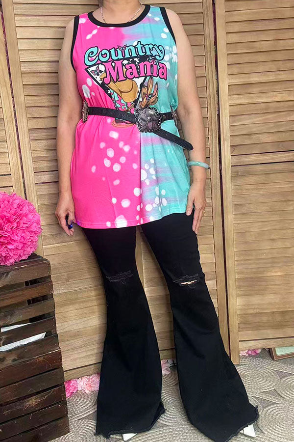 Multi-color printed "Country Mama" boots and Cactus women tank top XCH14920