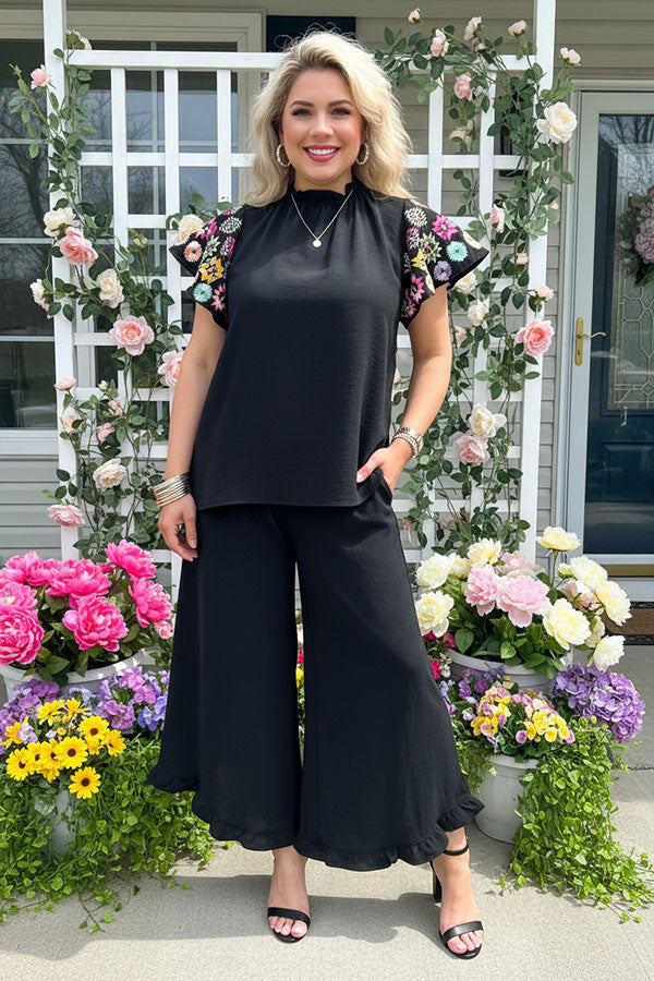 Southern Stitch Aztec embroidery raglan sleeves black women blouse XCH16757