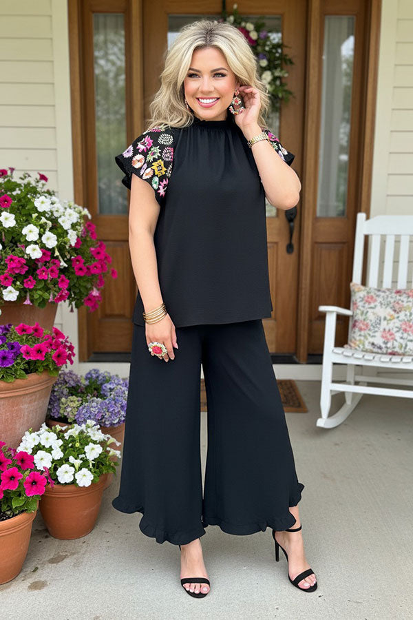 Southern Stitch Aztec embroidery raglan sleeves black women blouse XCH16757