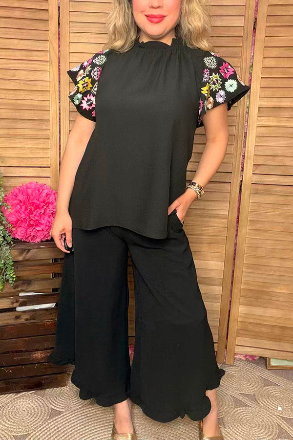 Southern Stitch Aztec embroidery raglan sleeves black women blouse XCH16757