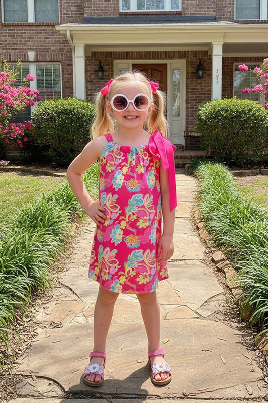 Children boutique clothing suppliers Floral printed sleeveless girls dress XCH03029