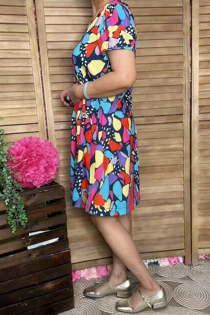 Western printed short sleeve women's boutique dress w/side pockets XCH15945