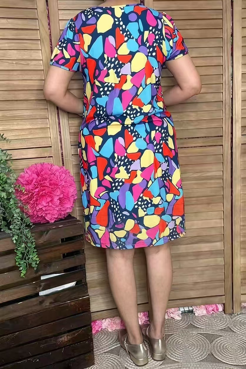 Western printed short sleeve women's boutique dress w/side pockets XCH15945