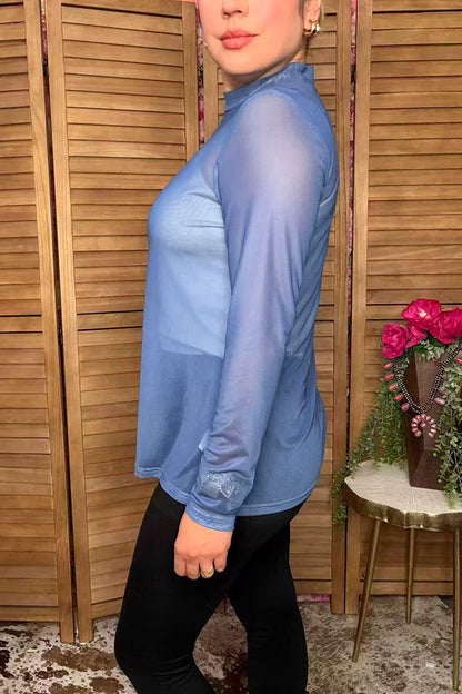 Western chic blue mesh women's boutique top Southern Stitch XCH17062