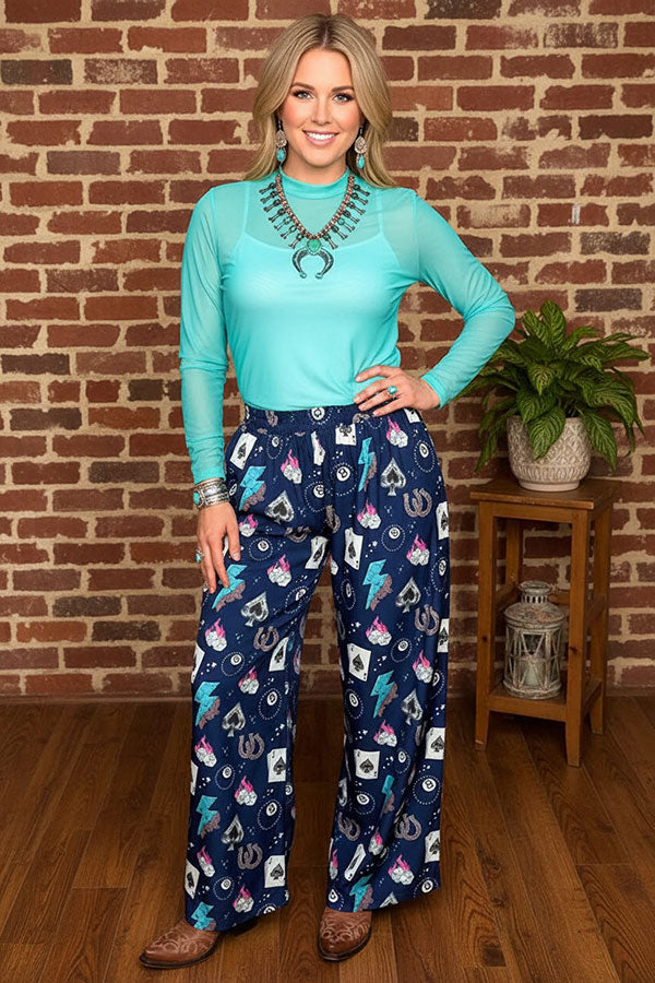 Western cowgirl lucky 8 card flame print women's boutique pant Southern Stitch XCH17171