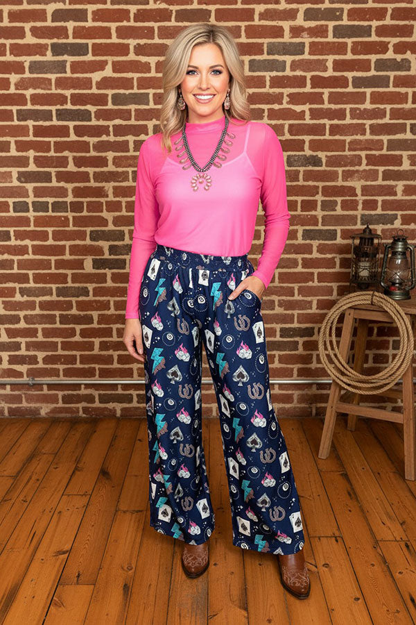 Western cowgirl lucky 8 card flame print women's boutique pant Southern Stitch XCH17171