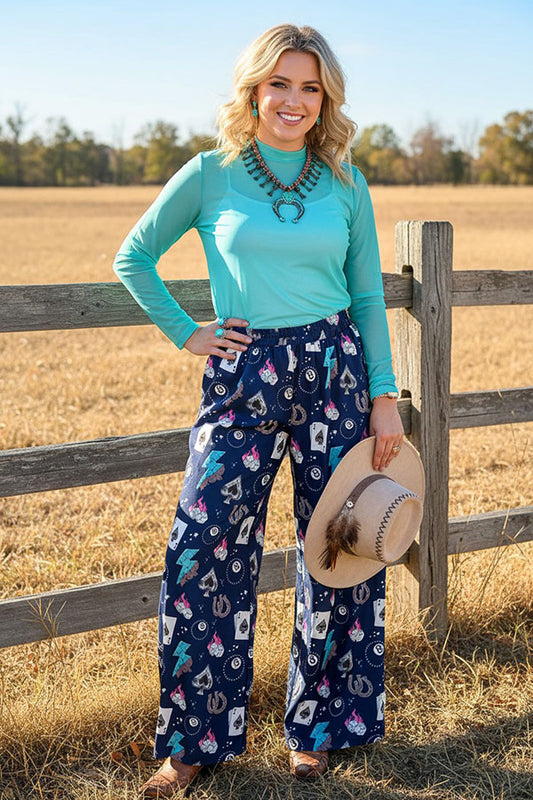Western cowgirl lucky 8 card flame print women's boutique pant Southern Stitch XCH17171