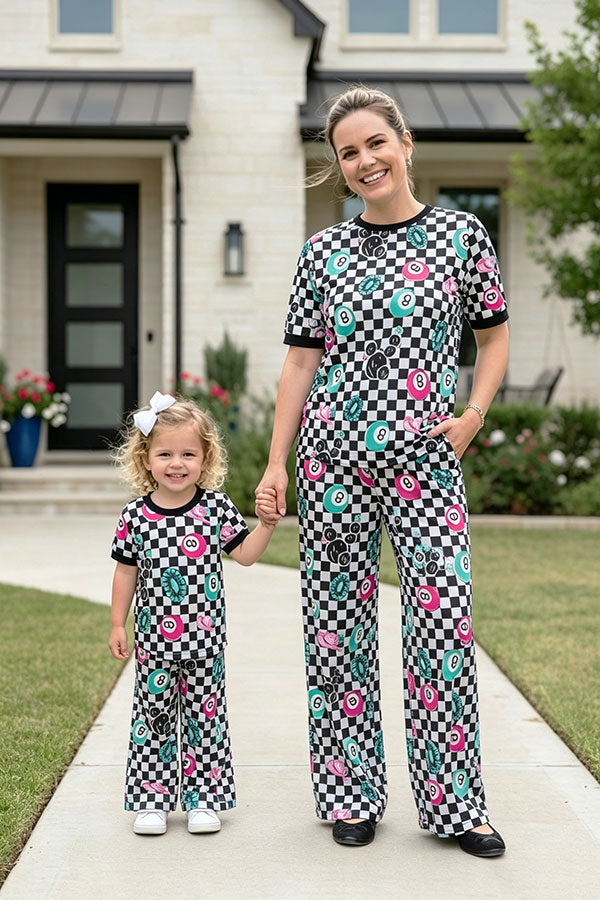 Western Mom and me checkered 8-balls top & pant girls boutique set XCH04071