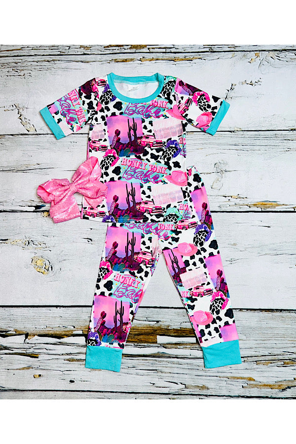 Cute western print short sleeve pajama 2pc set