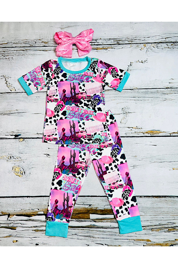 Cute western print short sleeve pajama 2pc set