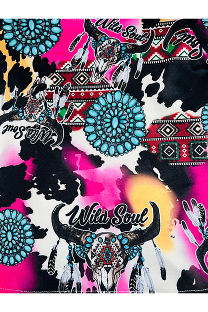 "Wild soul" Cow & Jewel print top & pant 2pc set DLH2324