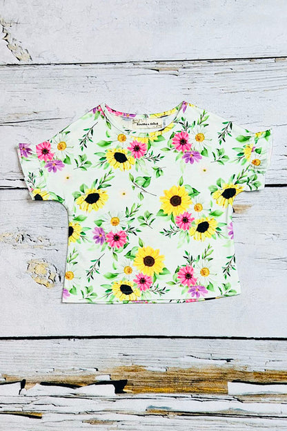 Floral print ruffle short sleeve baby girls top wholesale XCH0899-6H