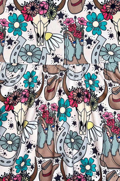 Western animal&floral print short sleeve girls dress wholesale 1110WY