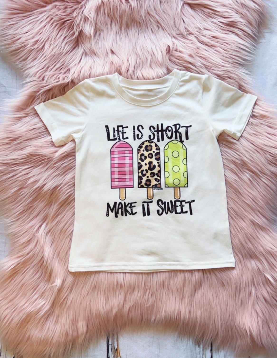 ''Life Is Short'' with multi print popsicles white t-shirt DLH1215-33
