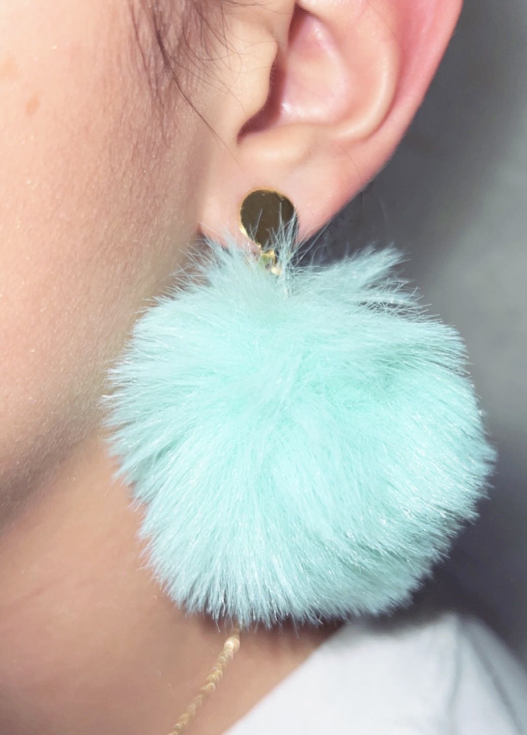 Aqua fashionable pom pom clip on earrings DLH1124-1