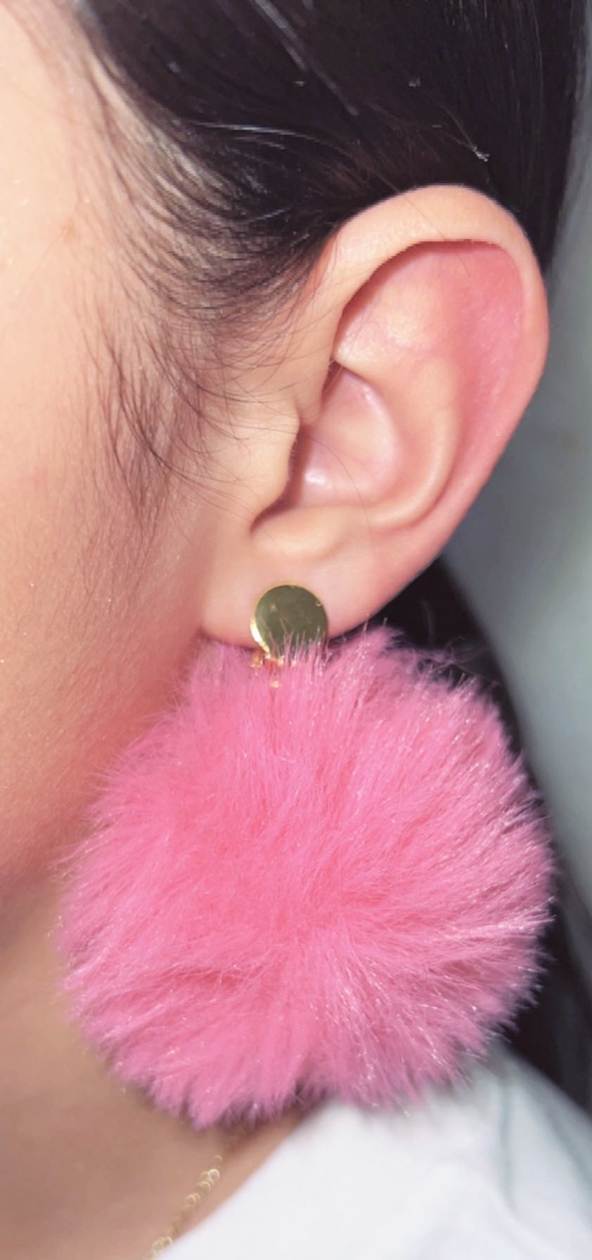 Pink pom pom clip on earrings DLH1124-2