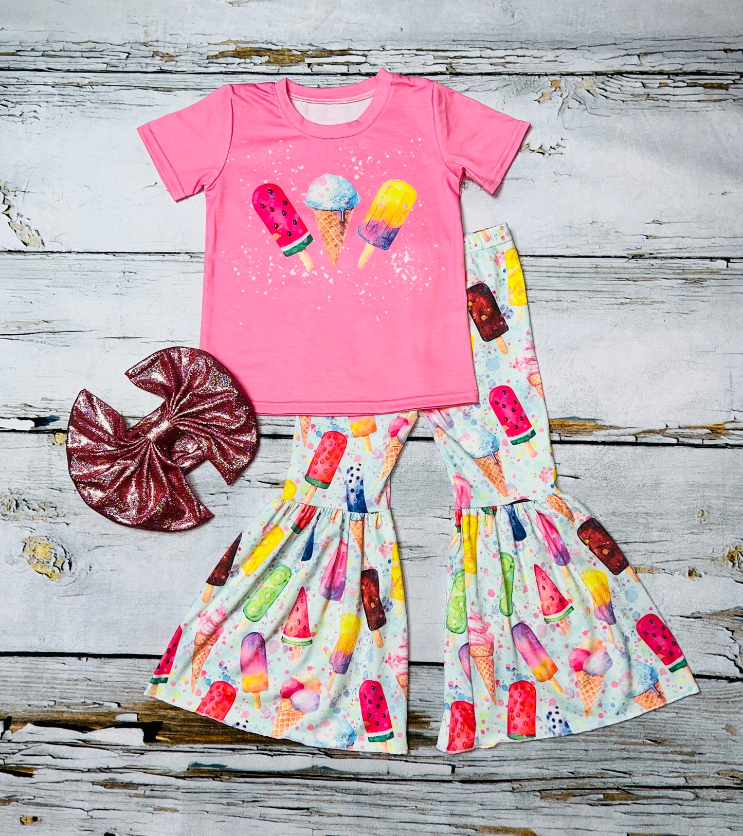 Colorful popsicles & ice cream print 2pc short sleeve set DLH0923-05