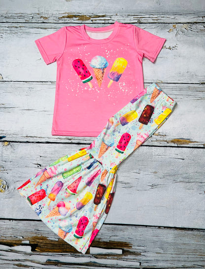Colorful popsicles & ice cream print 2pc short sleeve set DLH0923-05