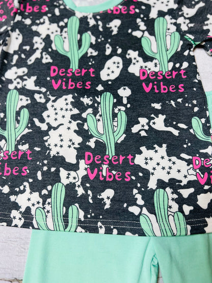 "Desert Vibes" &  cactus print 2pc short sleeve pajama set DLH0923-35