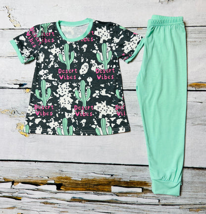 "Desert Vibes" &  cactus print 2pc short sleeve pajama set DLH0923-35