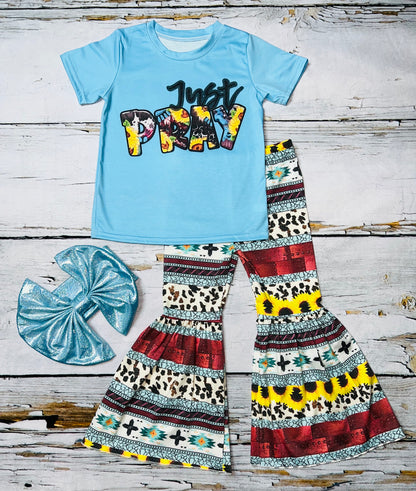 "Just Pray" turquoise short sleeve 2pc set DLH0923-25