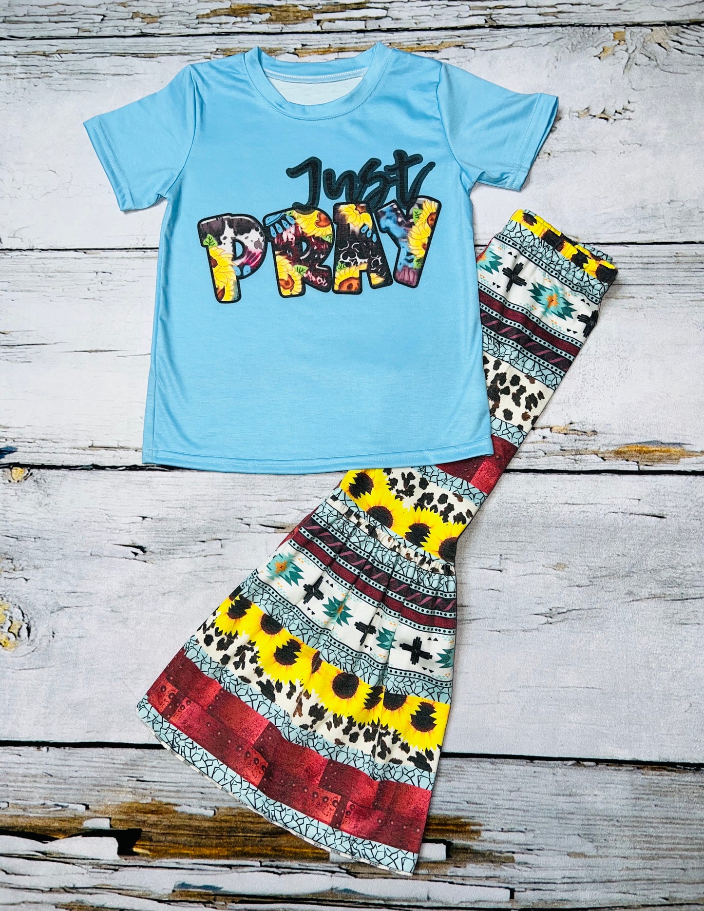 "Just Pray" turquoise short sleeve 2pc set DLH0923-25