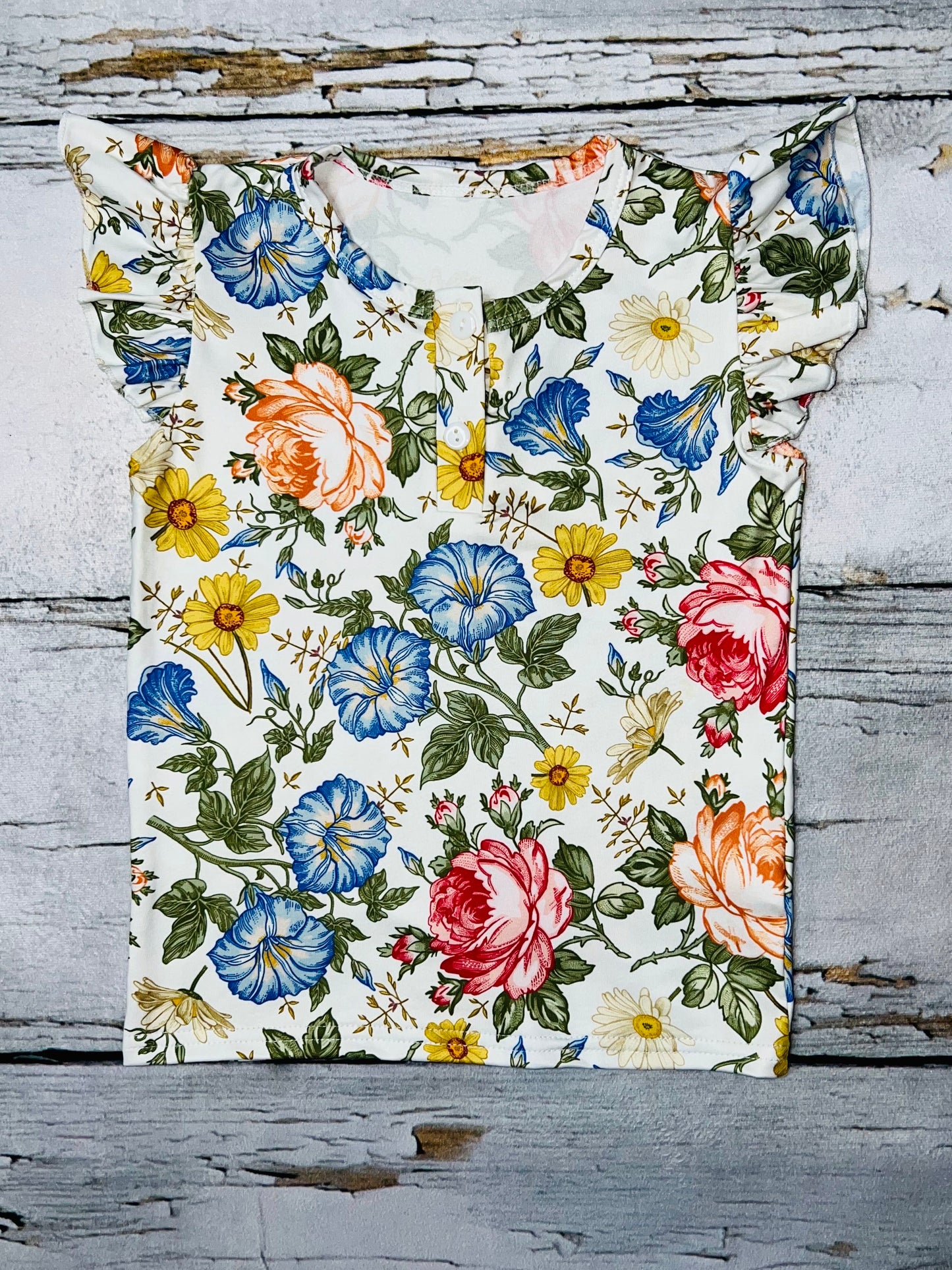 Turquoise floral short sleeve 2pc short & top set DLH1215-13