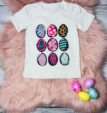 White multicolor Easter eggs short sleeve t-shirt DLH1215-30