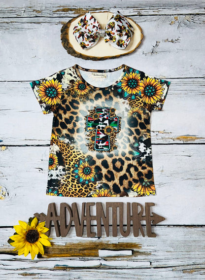 Leopard & sunflowers w/cross short sleeve t-shirt XCH0722-24H