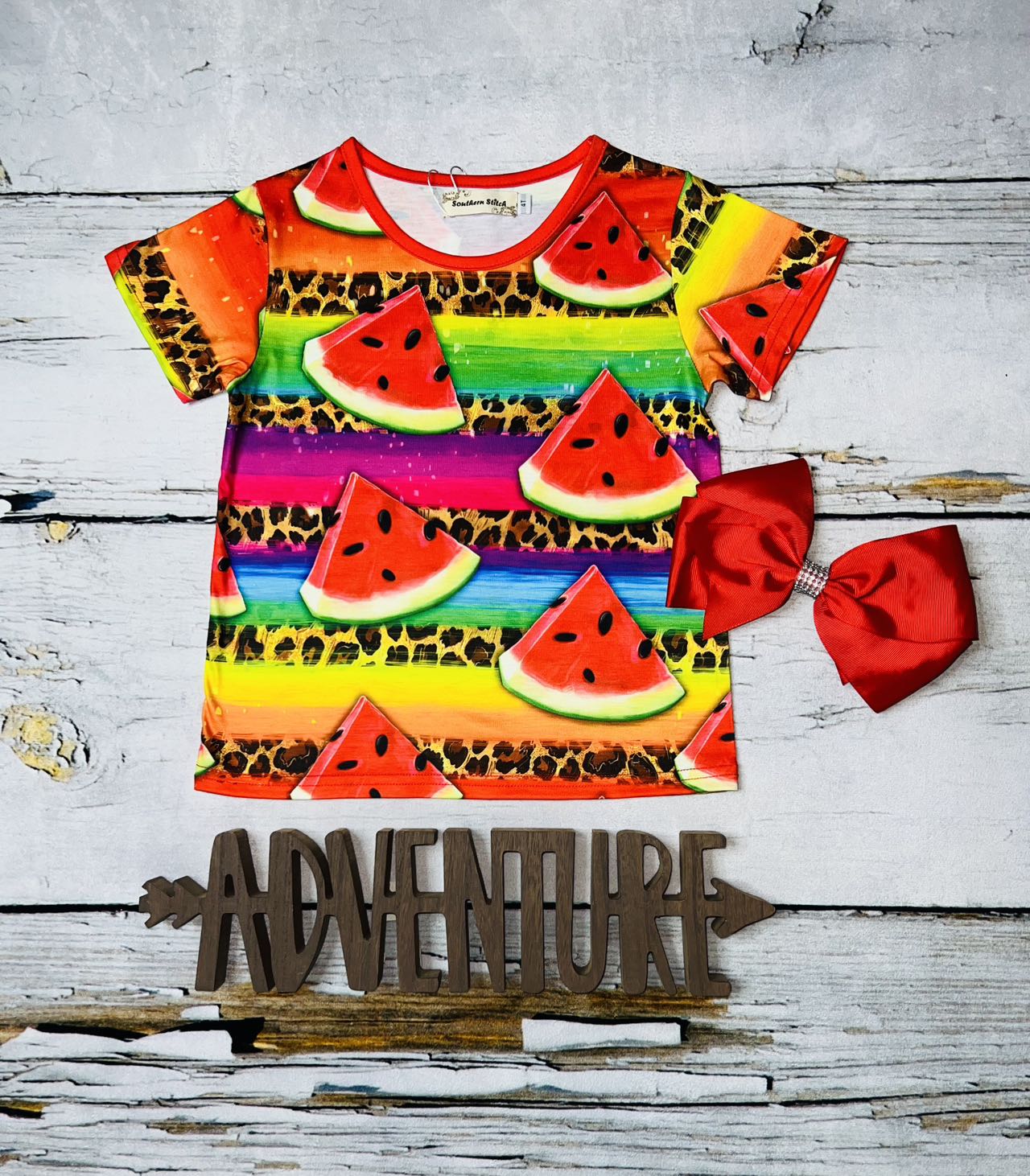 Multicolor watermelon and leopard print t-shirt XCH0660-4H