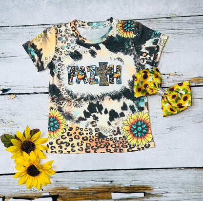 Multicolor "FAITH" washed leopard print spots short sleeve t-shirt DLH1108-20